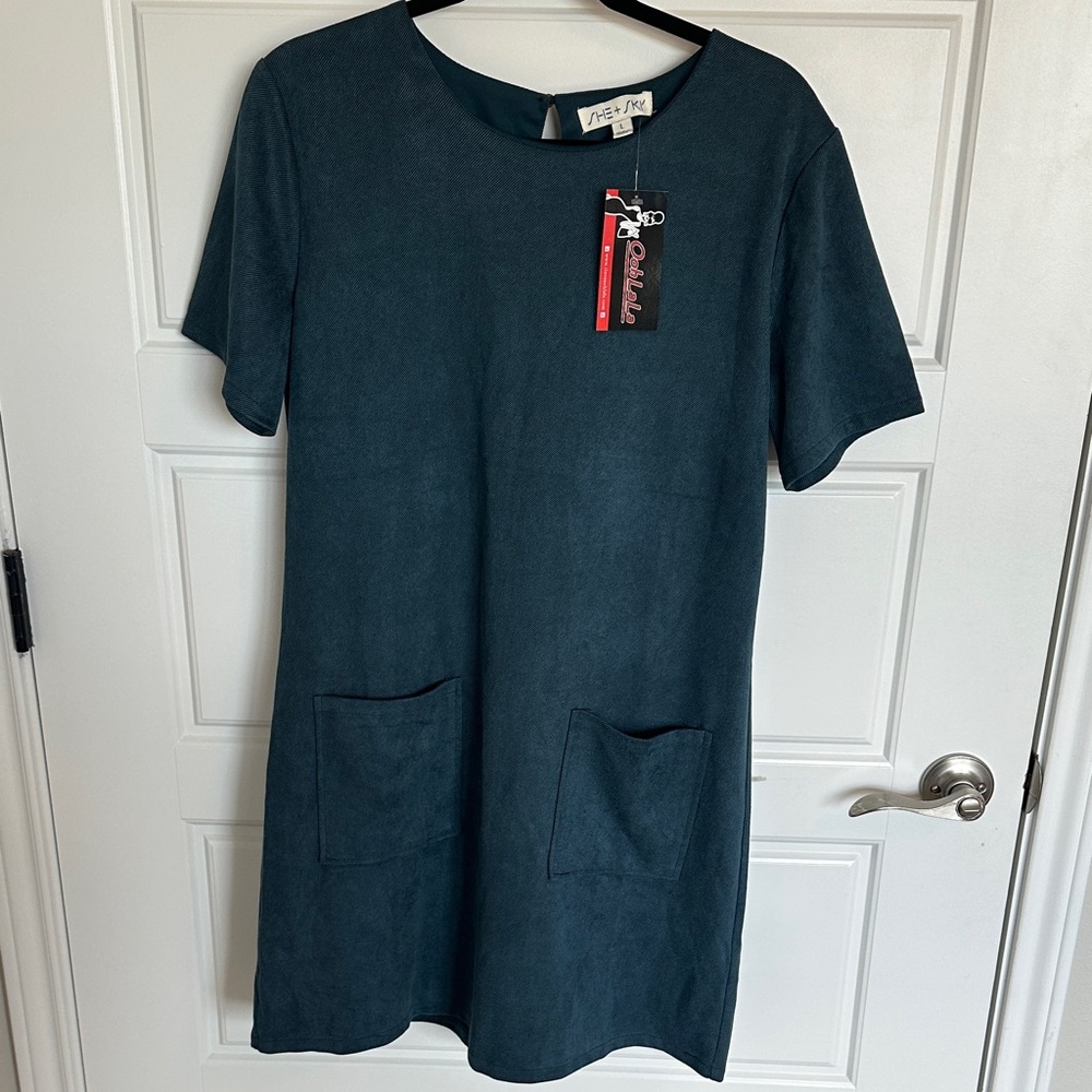 NWT She + Sky Teal Mini Dress with Pockets size L